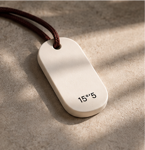 Scent Stone geursteen van 15°’5 — keramiek in warm beige met donkerbruin gevlochten koord, foto 4 van 7
